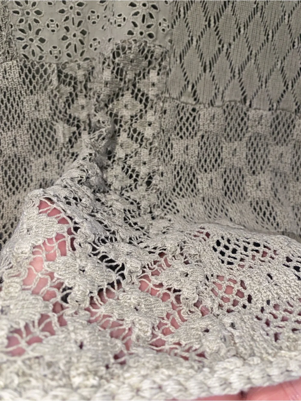 Free People Olive Crochet Lace Patchwork Long Sleeve Boho Top M